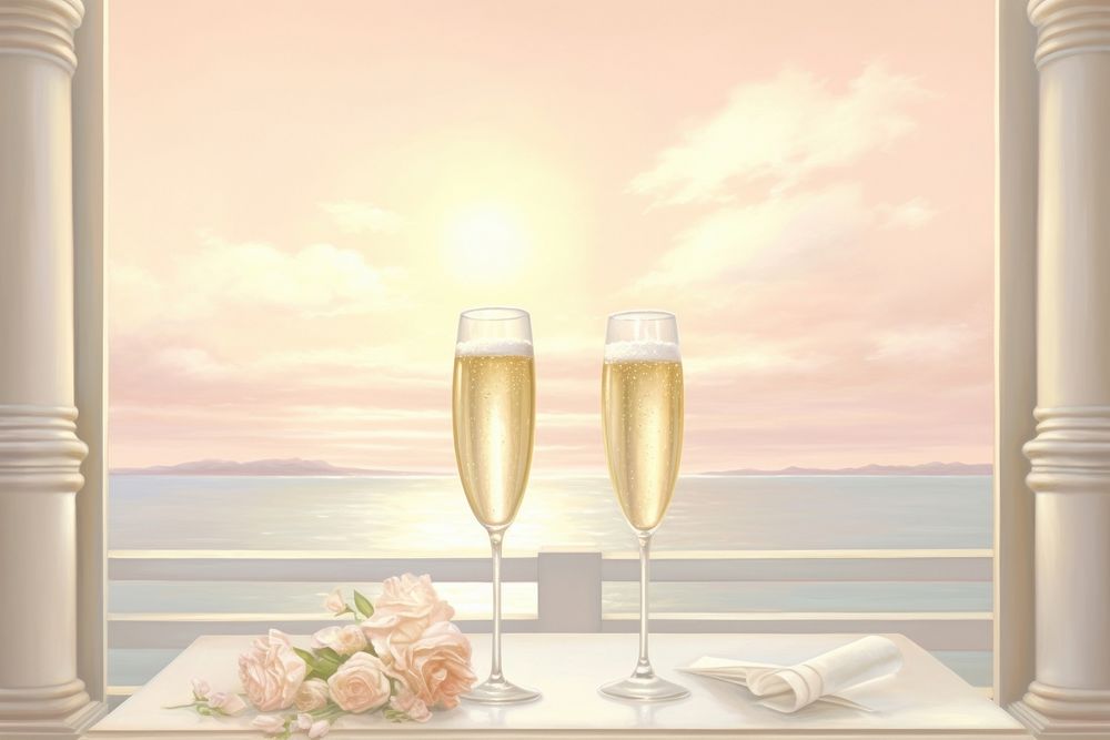 Painting of champagne border nature glass drink.