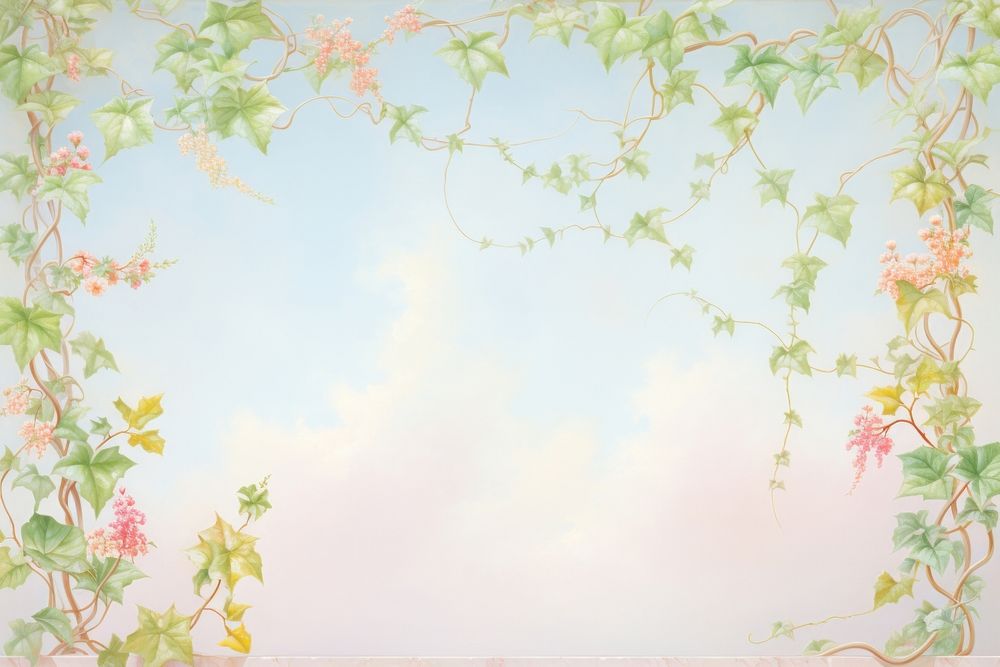 Painting of Colorful Ivy border backgrounds outdoors pattern.