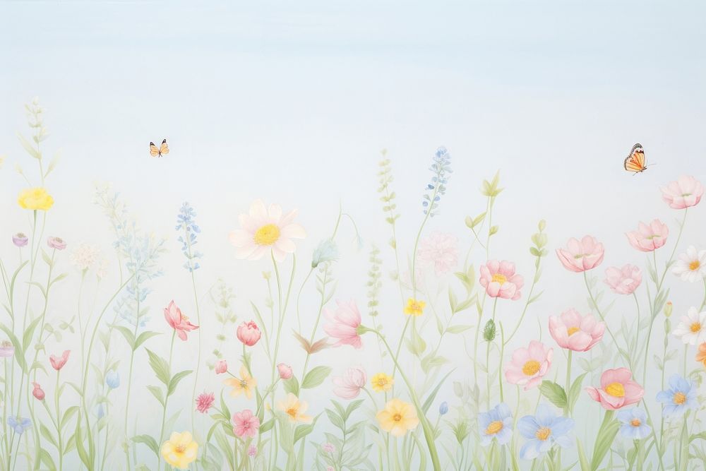 Painting of colorful Meadow border backgrounds outdoors flower.