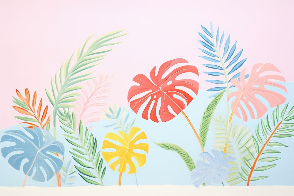 Painting of colorful Monstera border pattern plant art.