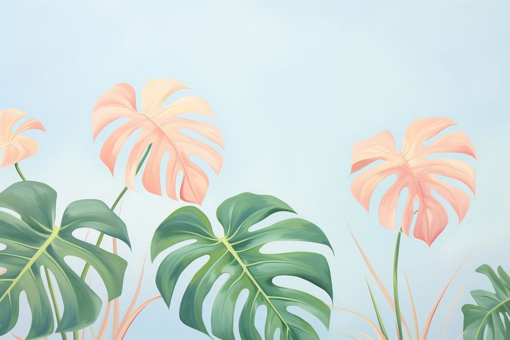 Painting of colorful Monstera border backgrounds outdoors plant.