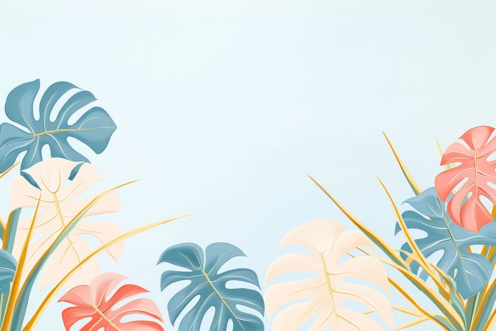 Painting of colorful Monstera border backgrounds pattern nature.