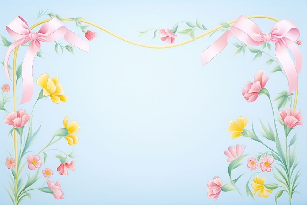 Painting of colorful Ribbon flowers border backgrounds pattern ribbon.
