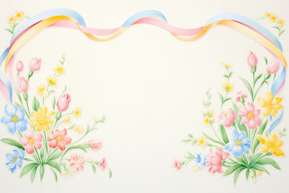 Painting of colorful Ribbon flowers border backgrounds pattern art.