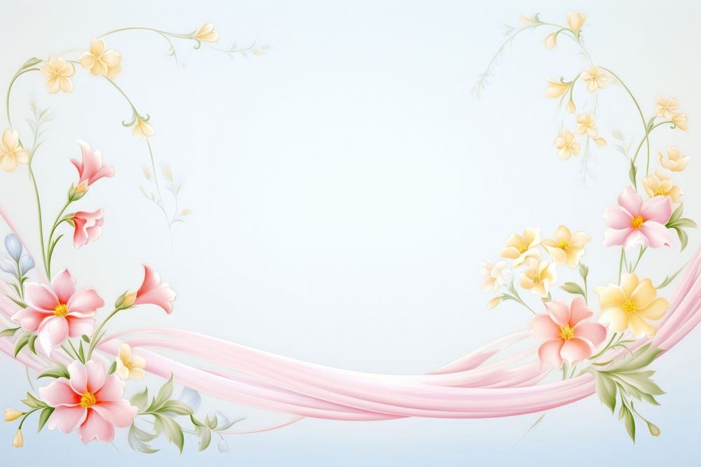 Painting of colorful Ribbon flowers border pattern plant creativity.