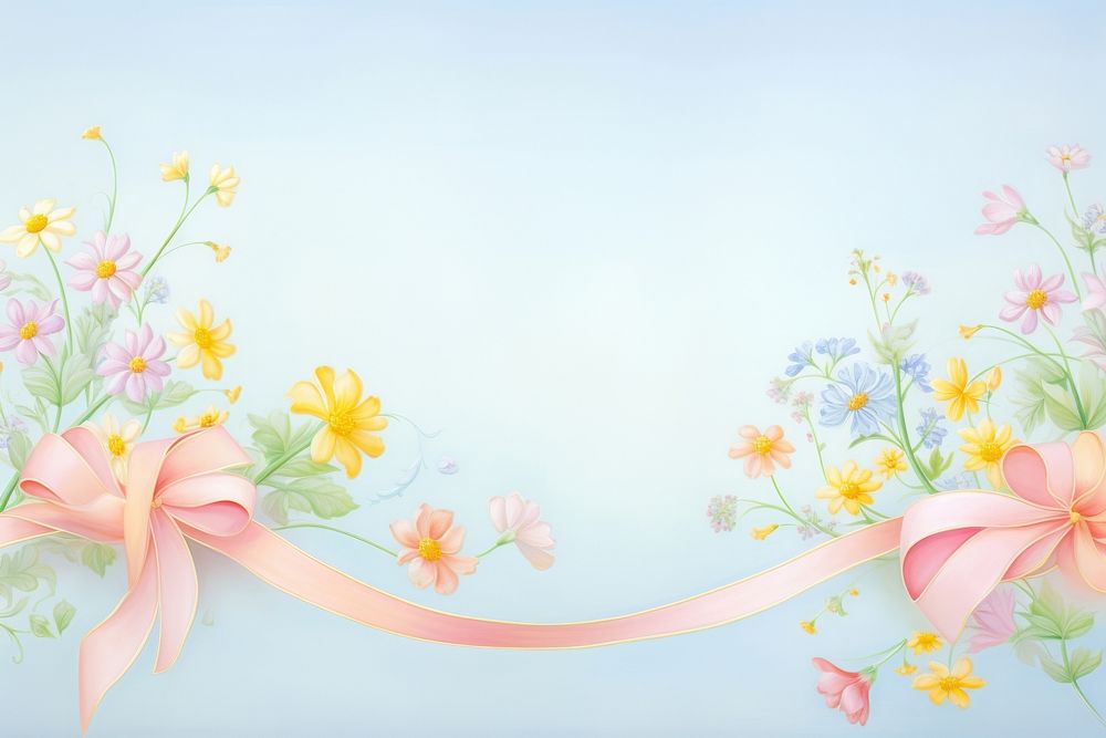 Painting of colorful Ribbon flowers border backgrounds pattern ribbon.