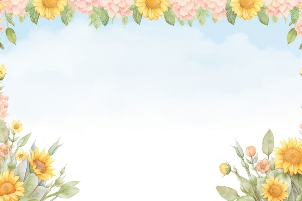 Painting of cute sunflower border backgrounds outdoors pattern.