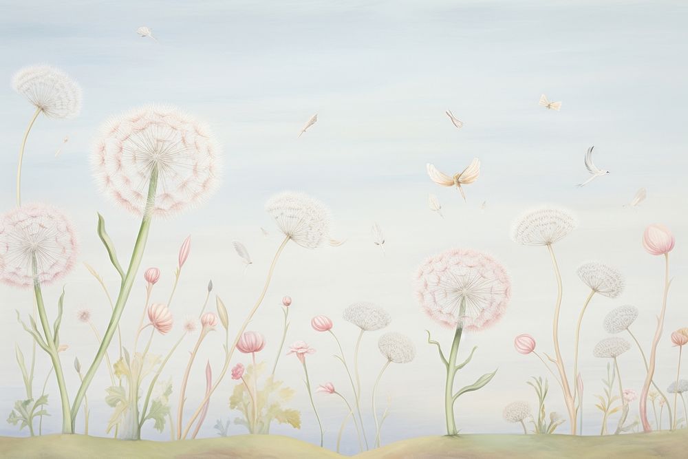 Painting of Dandelion border backgrounds dandelion flower.