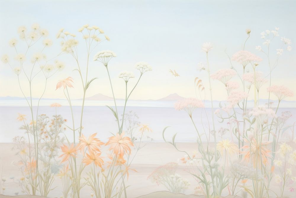 Painting of dried flower border backgrounds landscape outdoors.