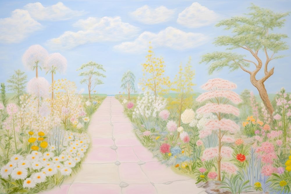 Painting of garden border backgrounds outdoors nature.