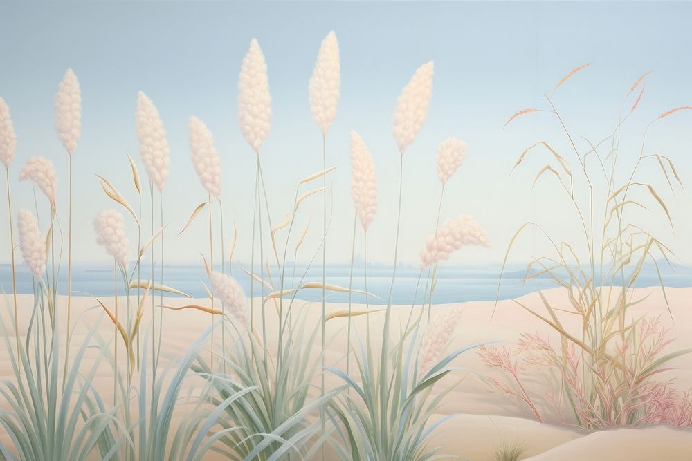 Painting of giant reed grass border landscape outdoors nature.