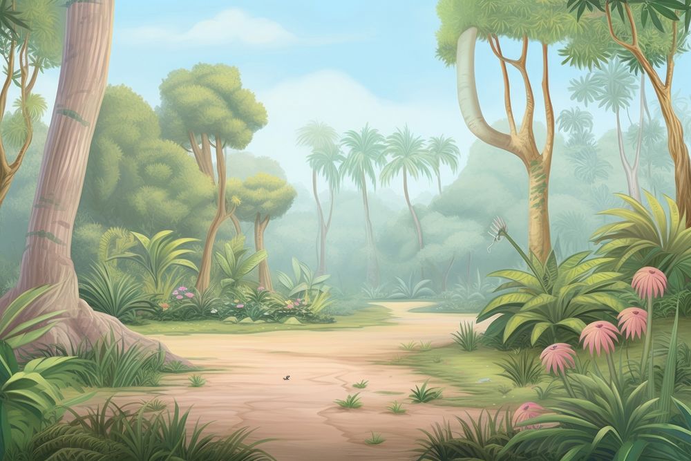 Painting of jungle border backgrounds vegetation landscape.