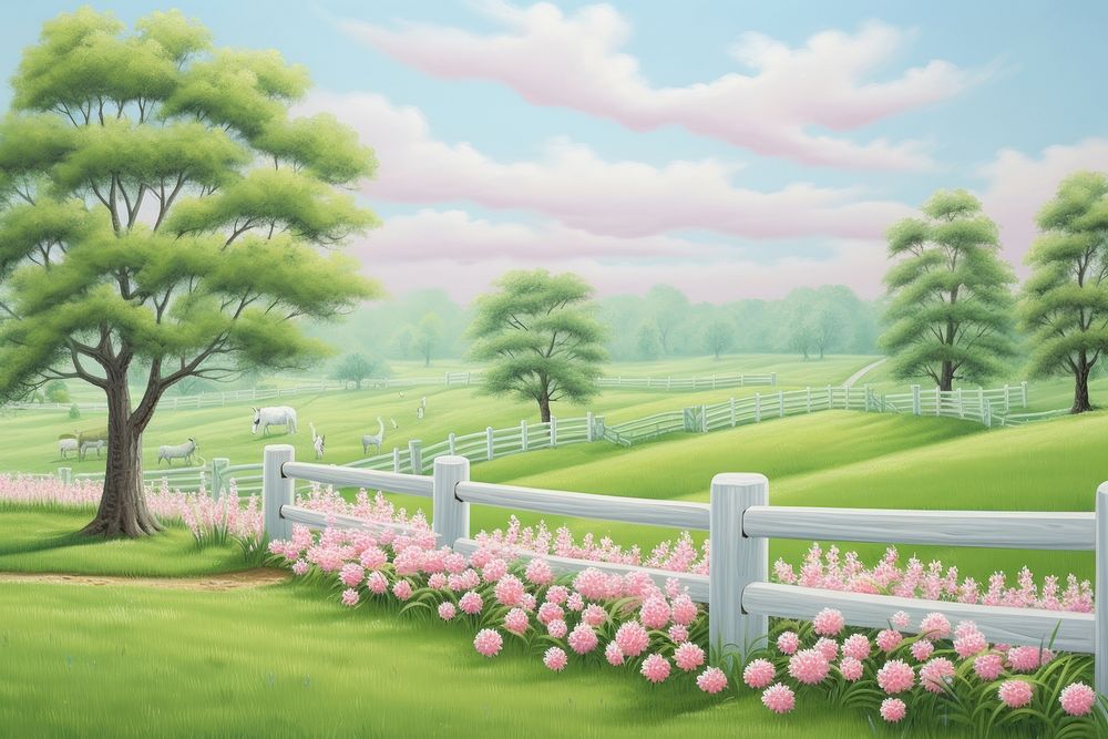 Painting of kentucky bluegrass border landscape outdoors nature.