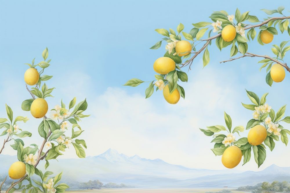 PNG Painting of lemon border plant fruit food.