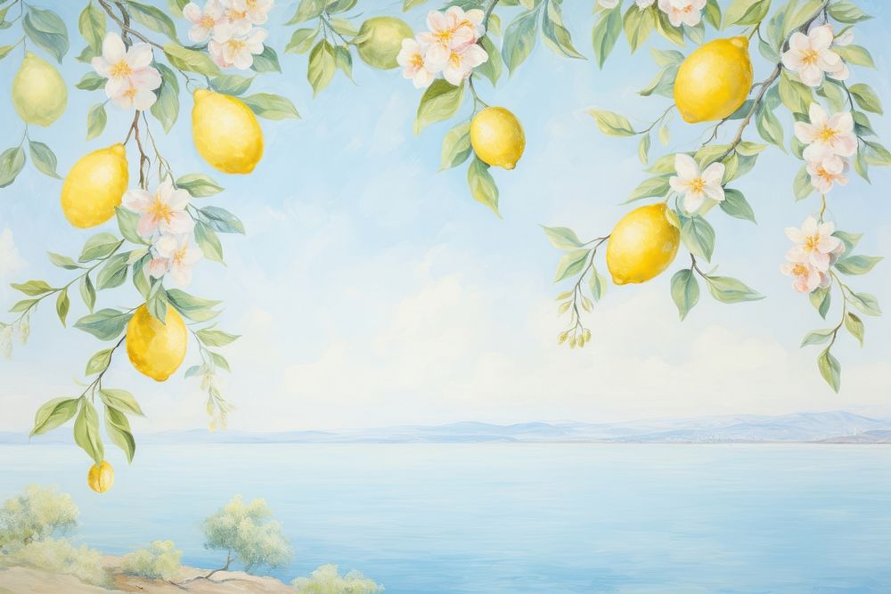 Painting of lemon border backgrounds plant fruit.