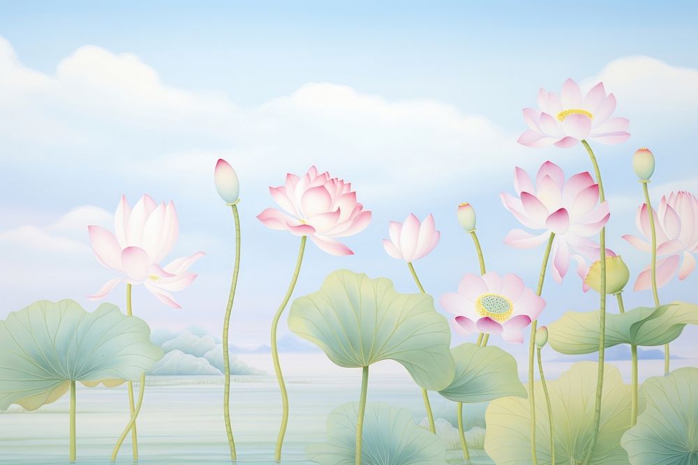Painting of lotus border backgrounds outdoors blossom.