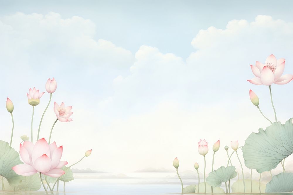 Painting of lotus border outdoors blossom nature.