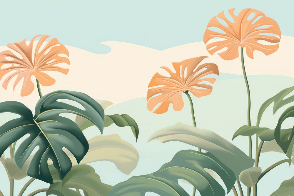 Painting of Monstera border backgrounds pattern plant.