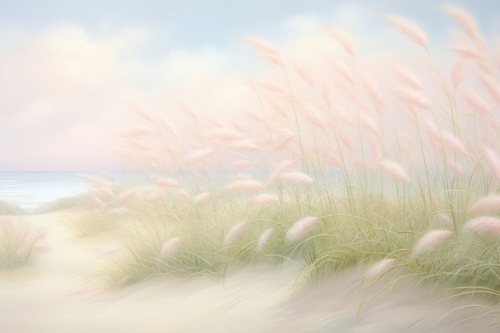 Painting of muhly grass border landscape outdoors nature.