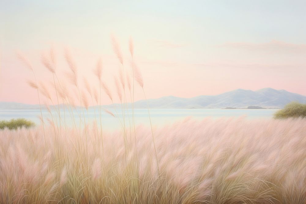 Painting of muhly grass border landscape outdoors nature.