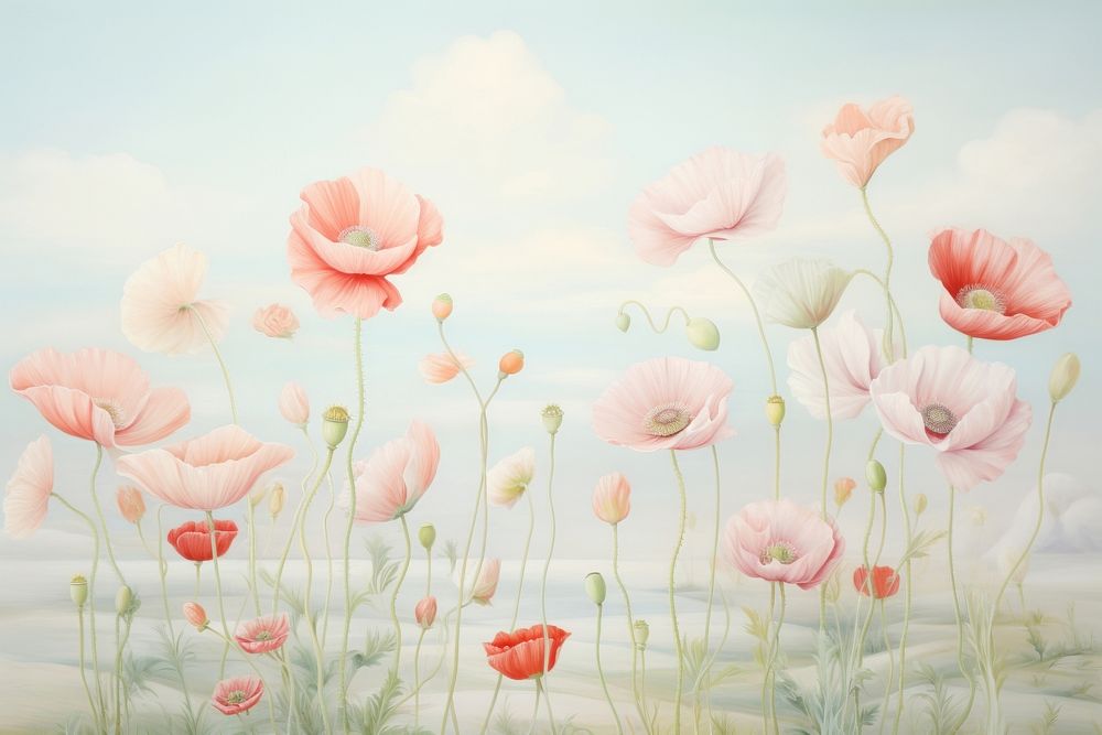 Painting of Poppy border backgrounds flower plant.