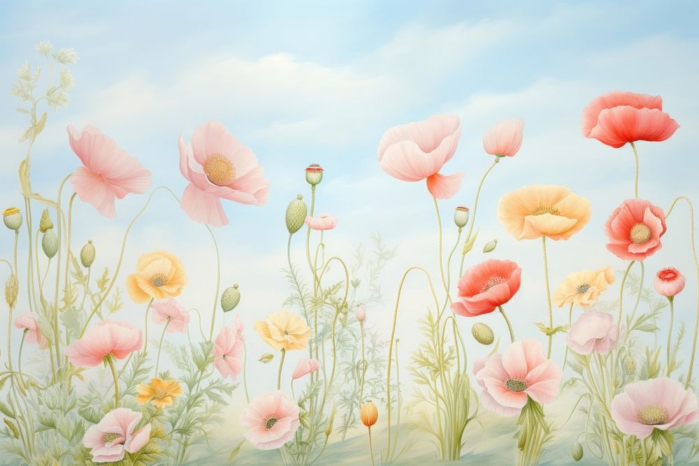 Painting of Poppy border backgrounds outdoors flower.