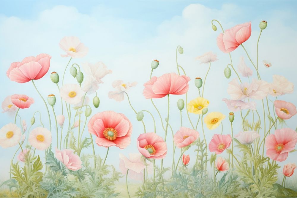 Painting of Poppy border poppy backgrounds outdoors.