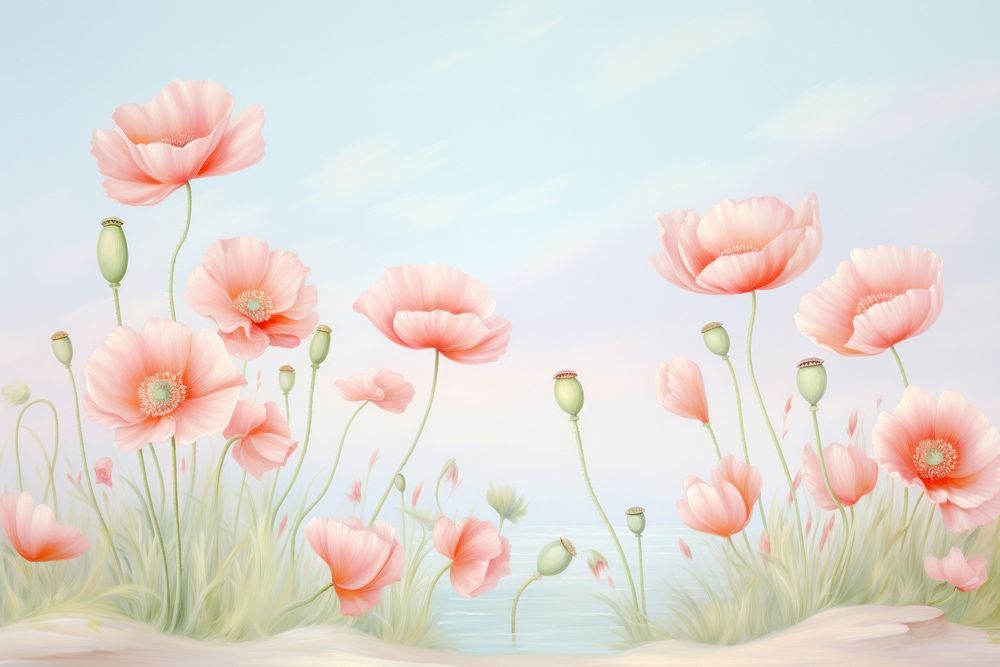 Painting of Poppy border backgrounds flower plant.