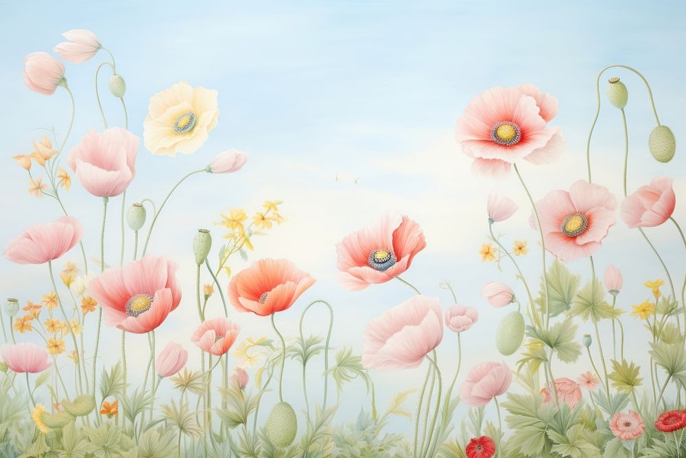 Painting of Poppy border poppy backgrounds pattern.