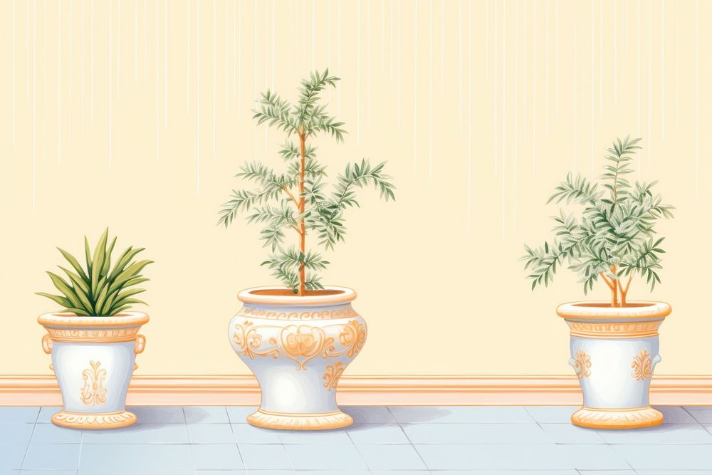 Painting of Plant pot border plant vase architecture.