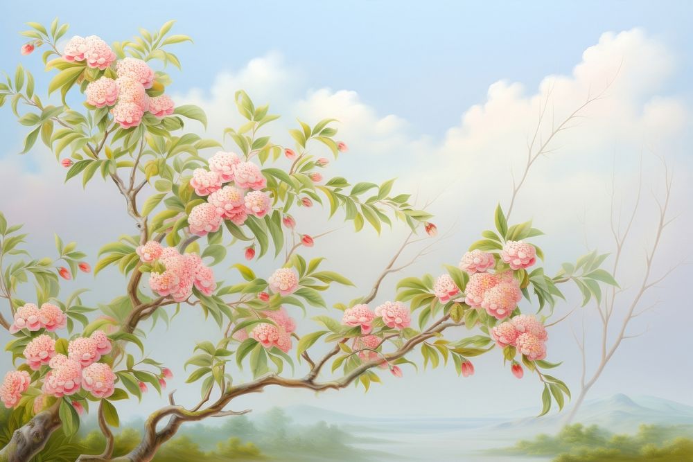 PNG Painting of rowan spring border outdoors blossom nature.