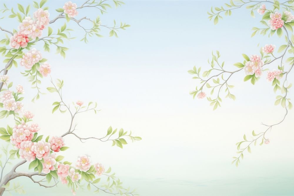 PNG Painting of rowan spring border backgrounds outdoors blossom.