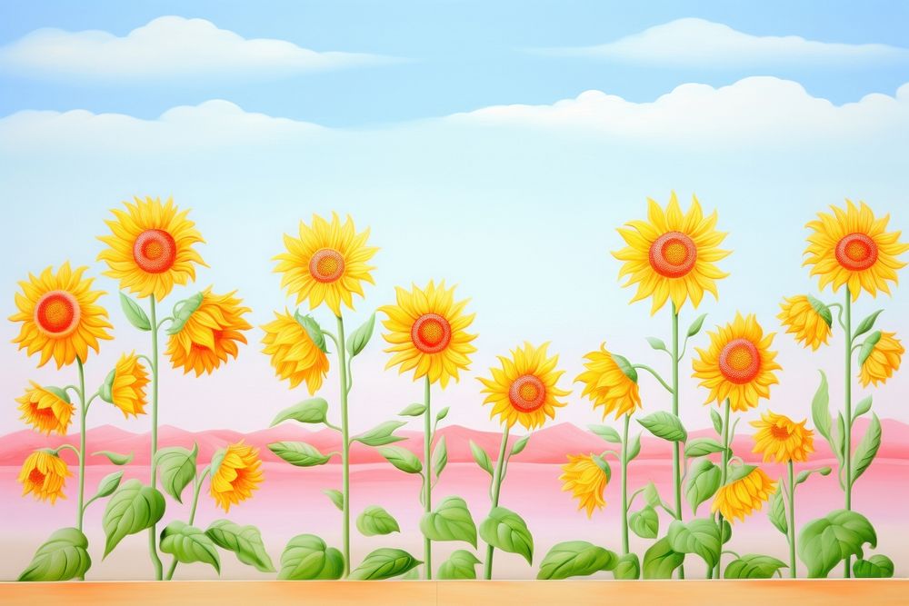 Painting of sunflower border backgrounds outdoors plant.
