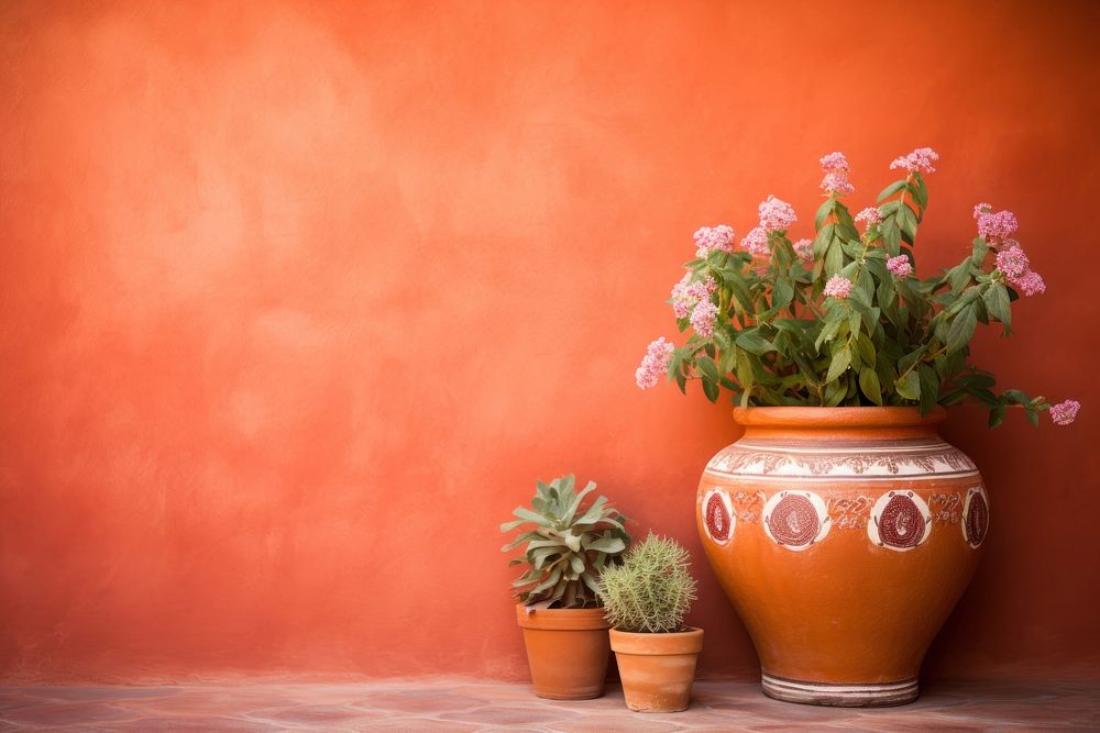 Terracotta wall pottery flower plant.