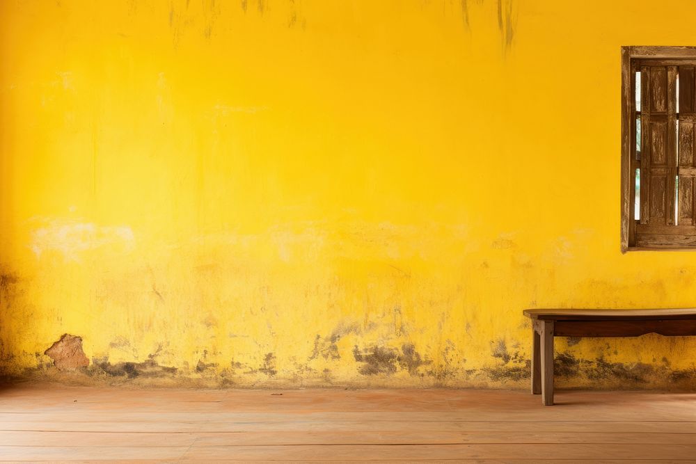 Yellow wall texture backgrounds furniture deterioration.