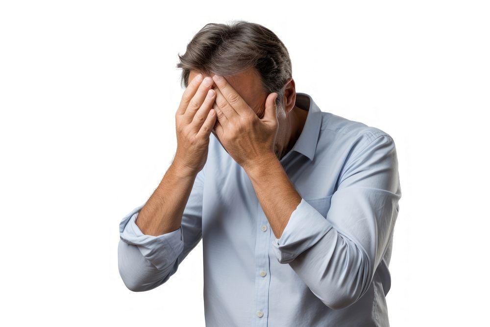 Man doing facepalm anxiety adult pain.