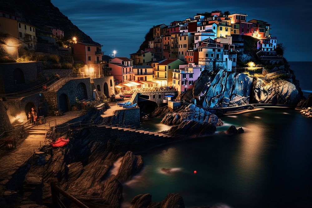 Manarola night light architecture. | Free Photo - rawpixel