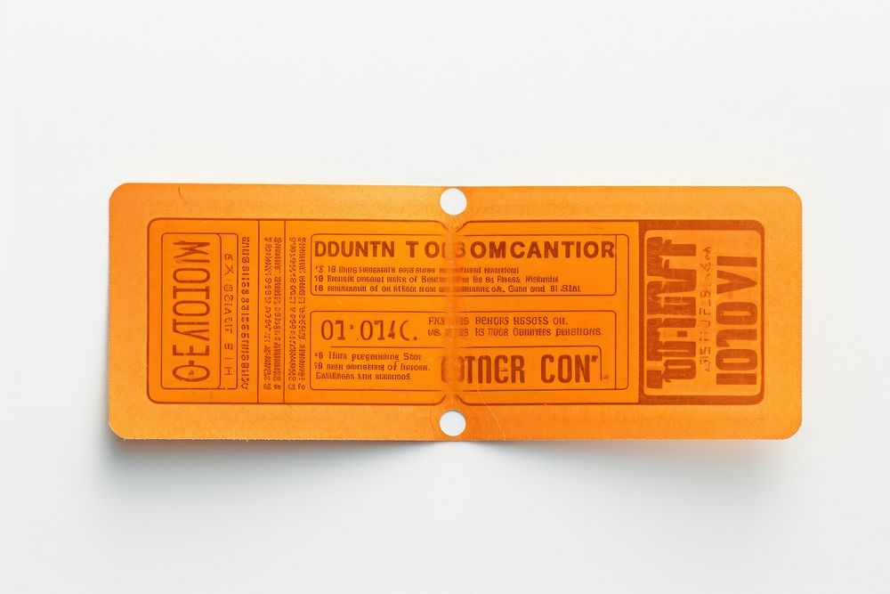 Old orange ticket movie text white background clapperboard.