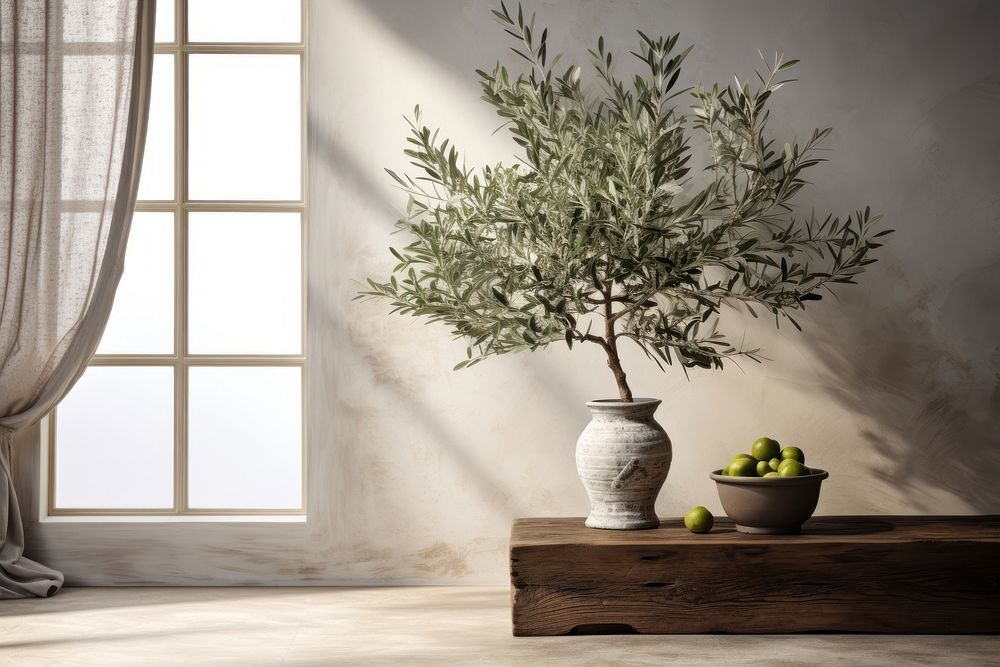 Olive tree decorate inhome windowsill furniture table.