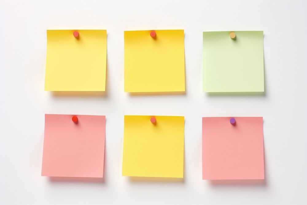 Various colors square sticky post it yellow paper note.