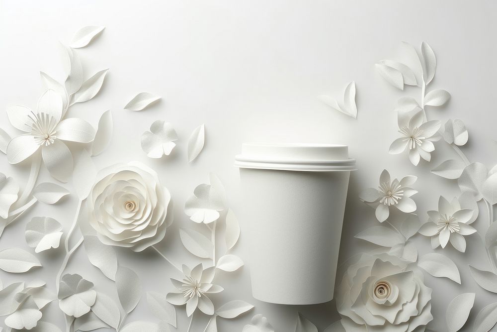 White paper coffee cup flower plant petal.