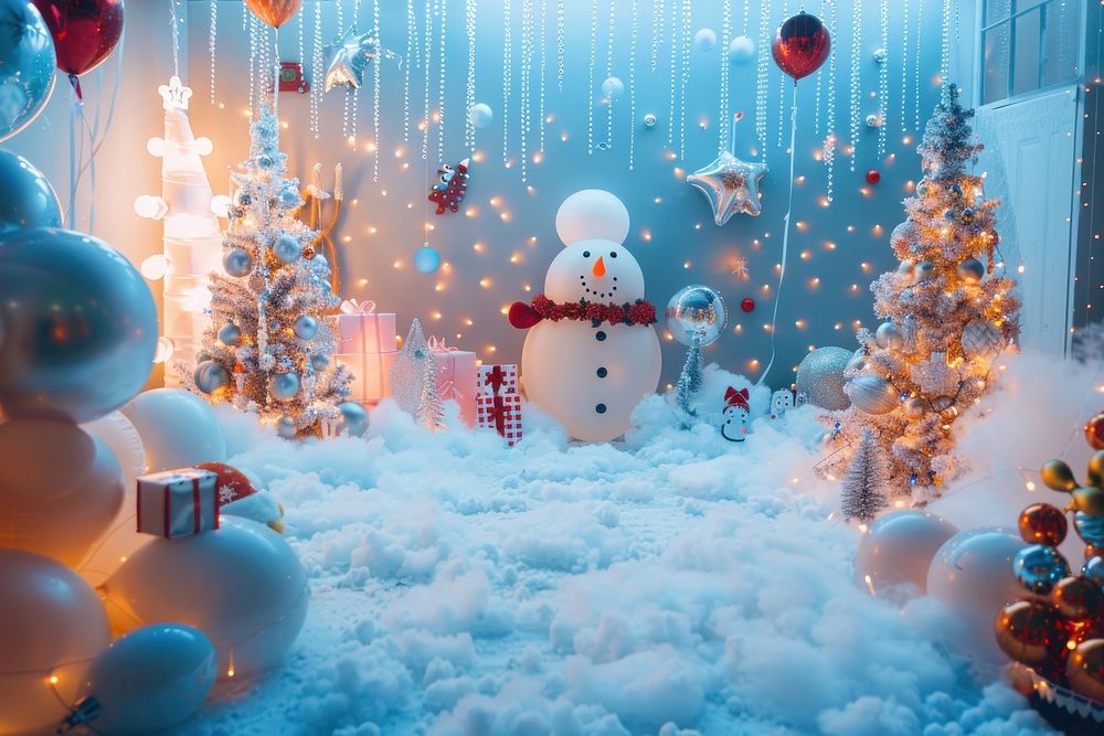 Balloon space room christmas outdoors snowman.