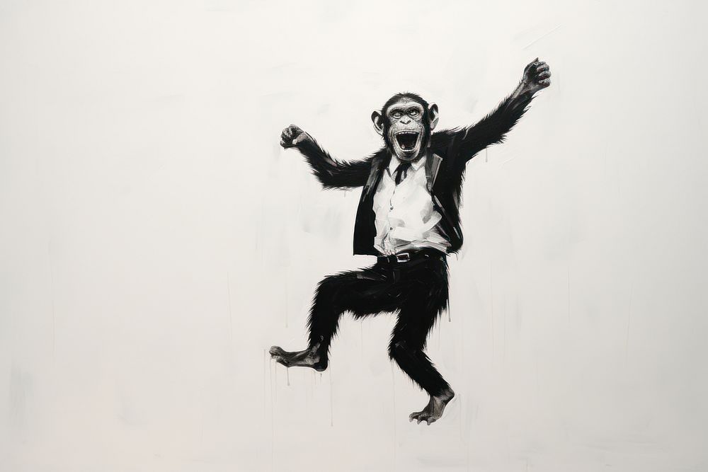Happy smiling monkey dance black photo art.