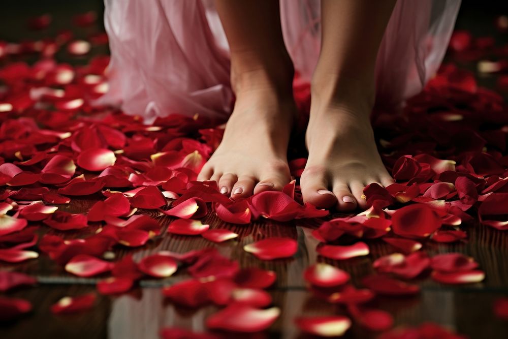 Rose petals flower plant barefoot.