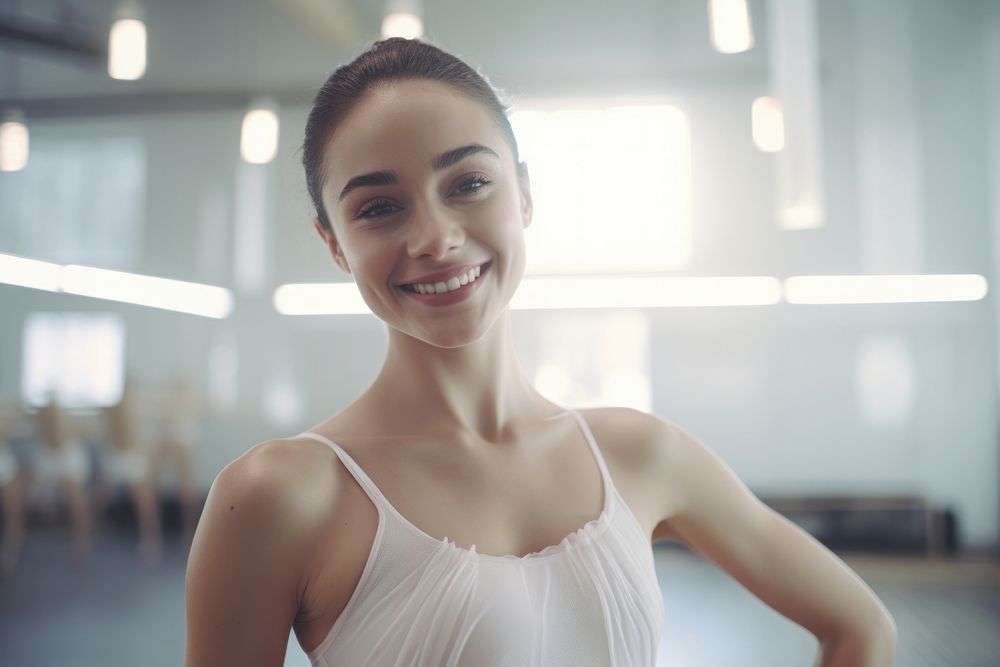 Ballerina smilling in the dance studion smile adult architecture.