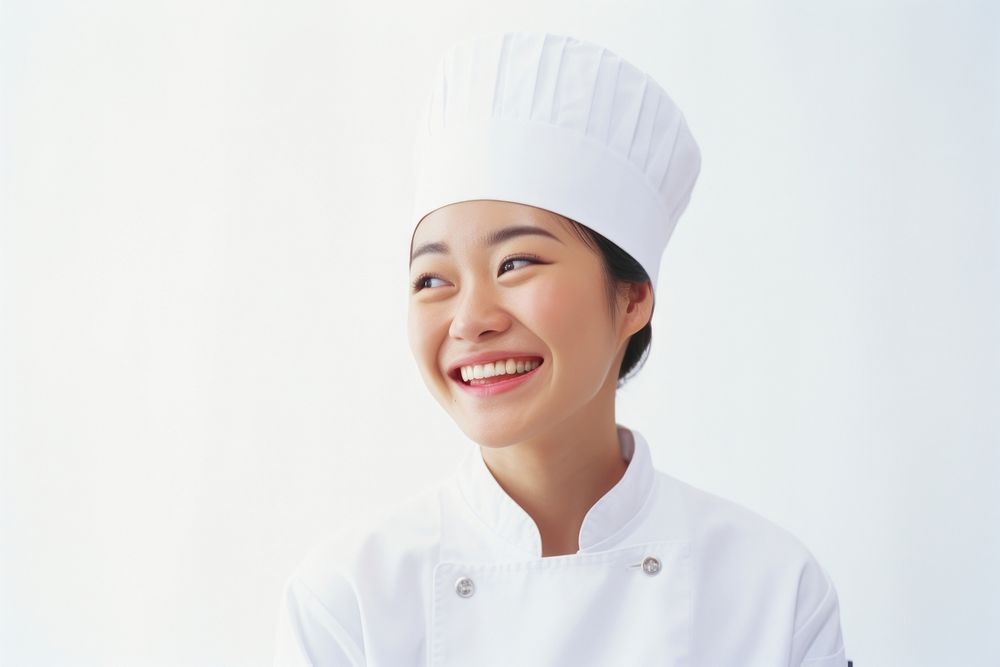 Female chef smilling adult smile protection.