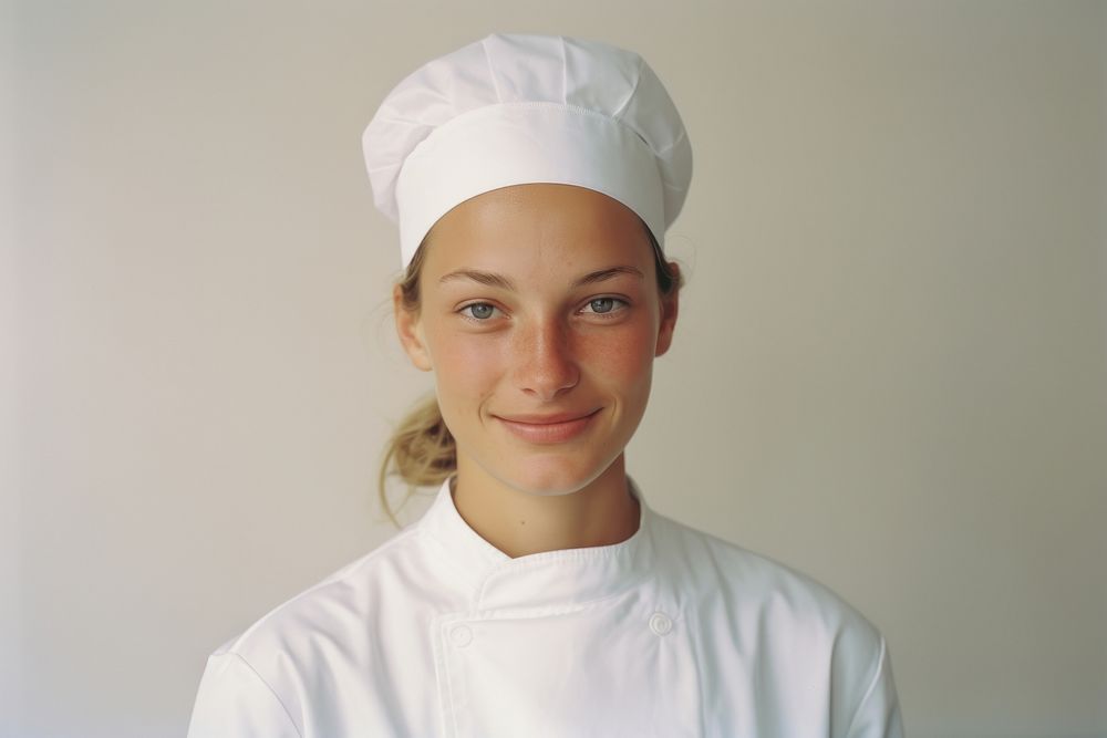 Female chef smilling in the kitchen adult happiness portrait.