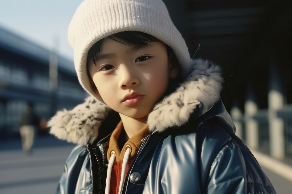 Cute Asian little boy photography portrait jacket.