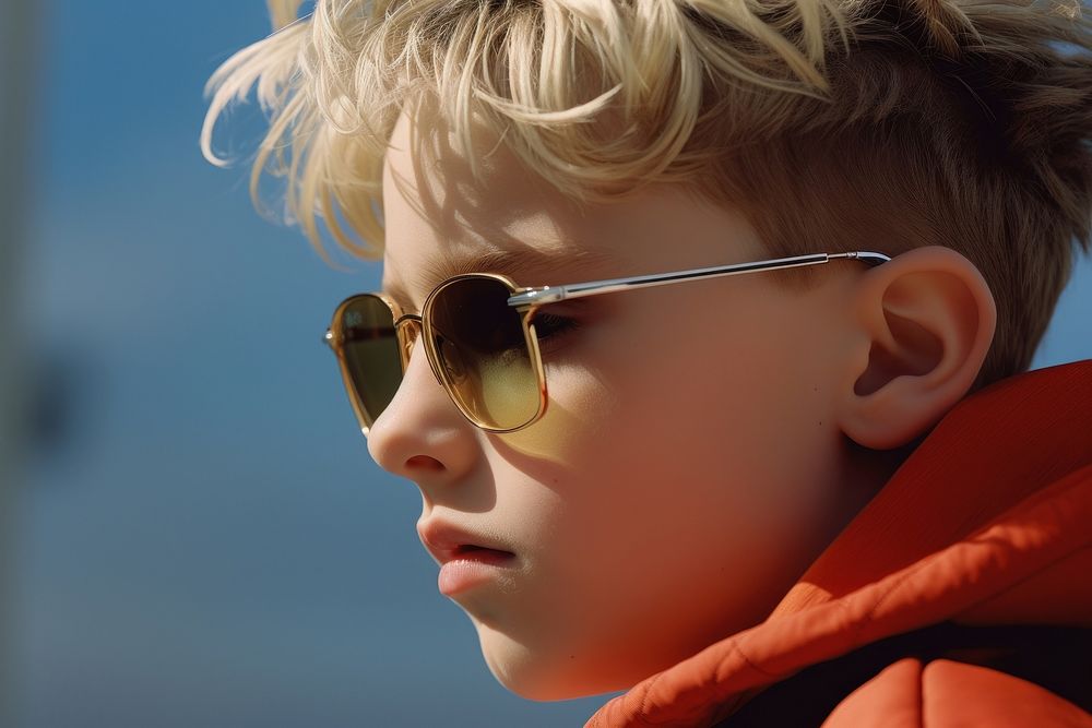 Cute little boy photography sunglasses portrait.