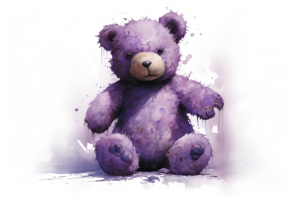 Purple teddy bear drawing toy white background.